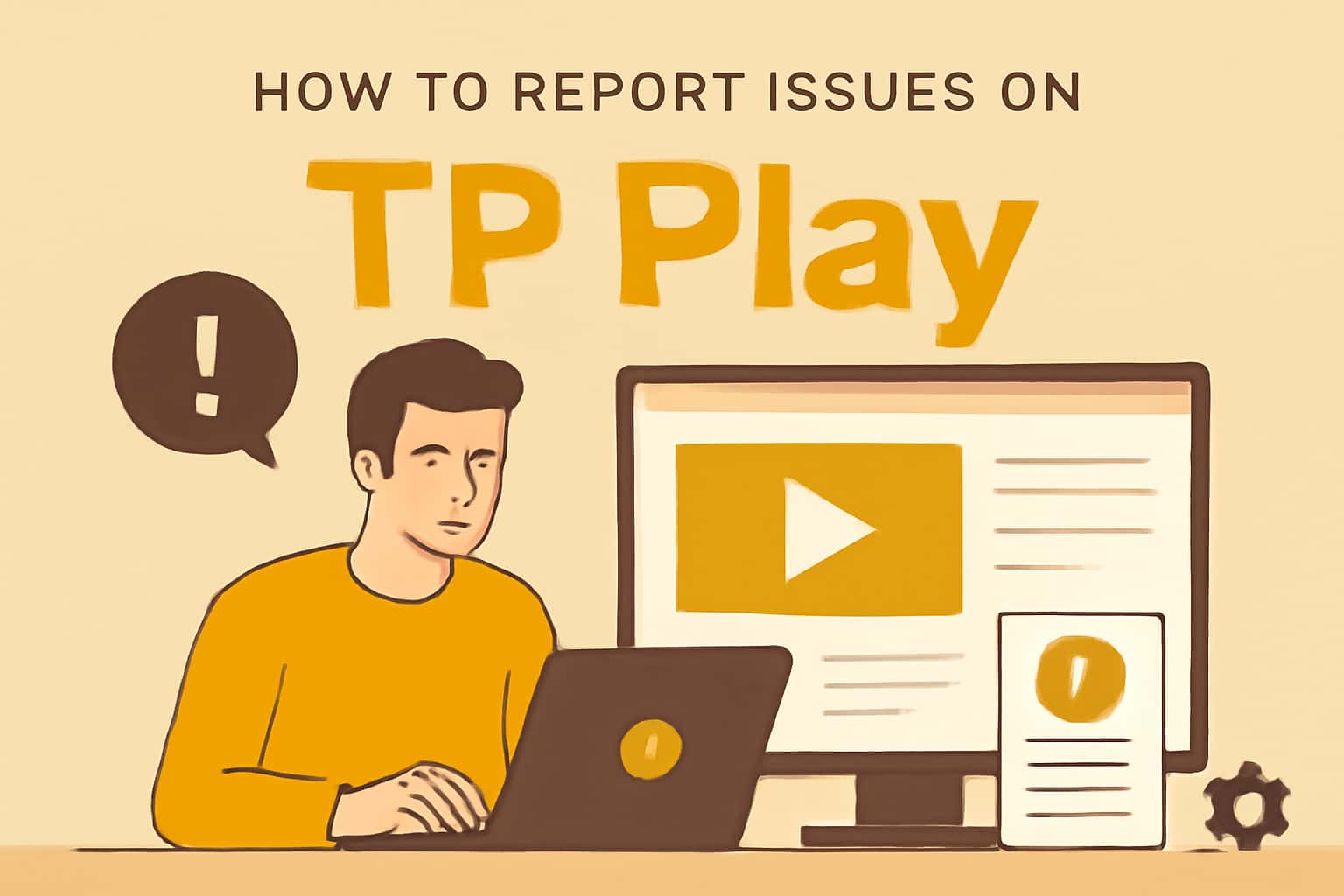 An informational graphic illustrating the process of reporting issues on TP Play, with clear text.