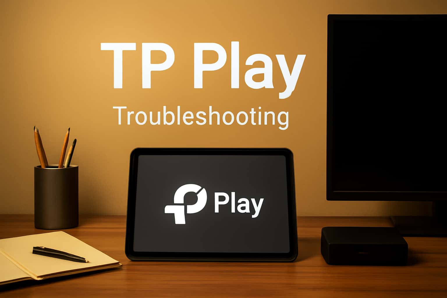 An informative scene depicting troubleshooting steps for TP Play issues.