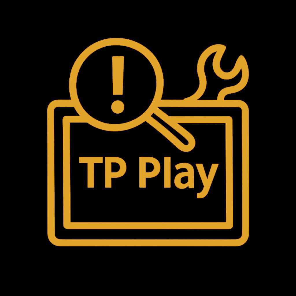 A professional badge representing troubleshooting resources for TP Play.